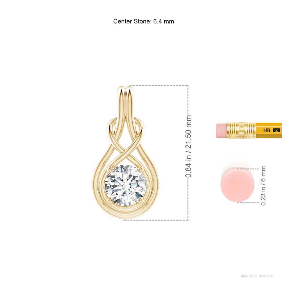 6.4mm GVS2 Round Diamond Solitaire Infinity Knot Pendant in Yellow Gold ruler