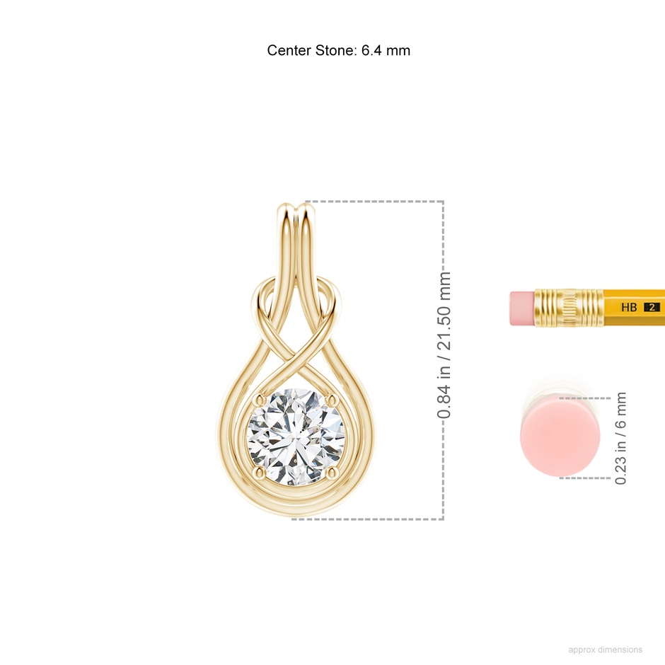6.4mm HSI2 Round Diamond Solitaire Infinity Knot Pendant in Yellow Gold ruler