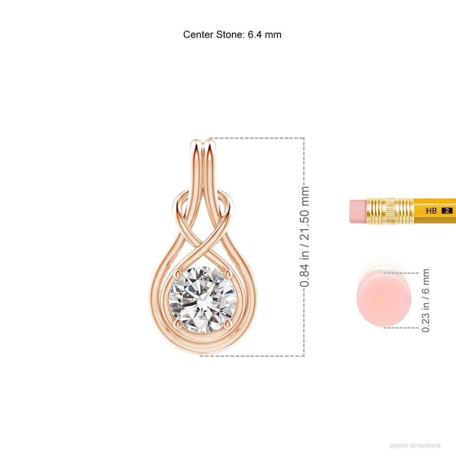 6.4mm IJI1I2 Round Diamond Solitaire Infinity Knot Pendant in Rose Gold ruler