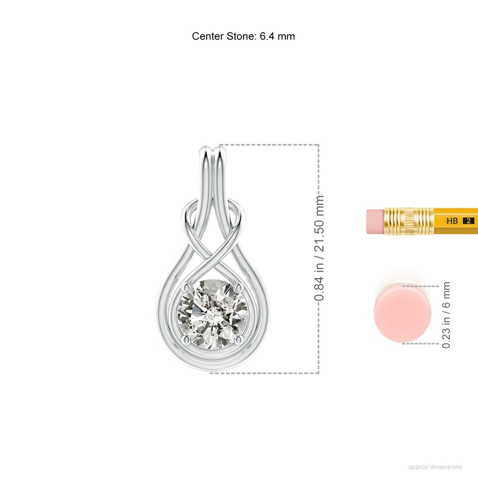 6.4mm KI3 Round Diamond Solitaire Infinity Knot Pendant in White Gold ruler