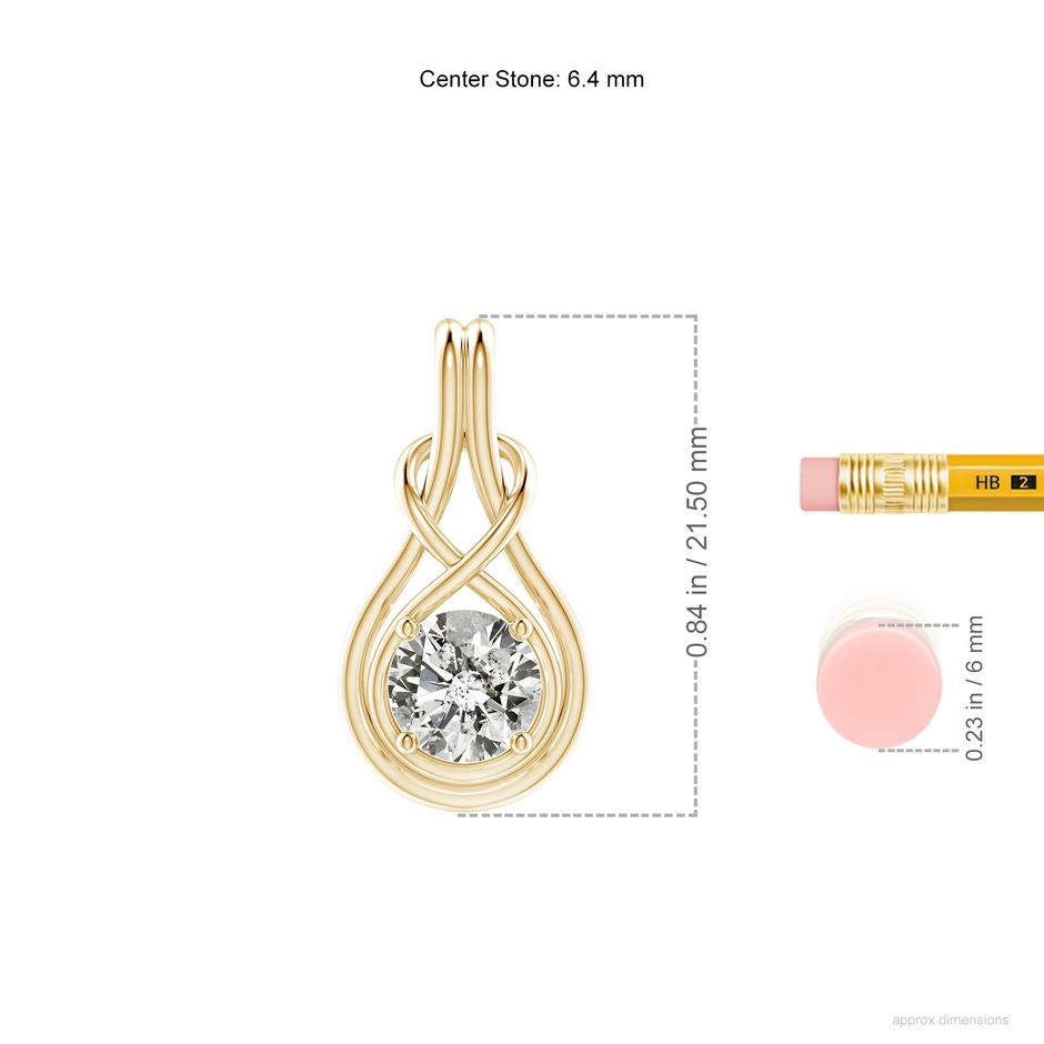 6.4mm KI3 Round Diamond Solitaire Infinity Knot Pendant in Yellow Gold ruler