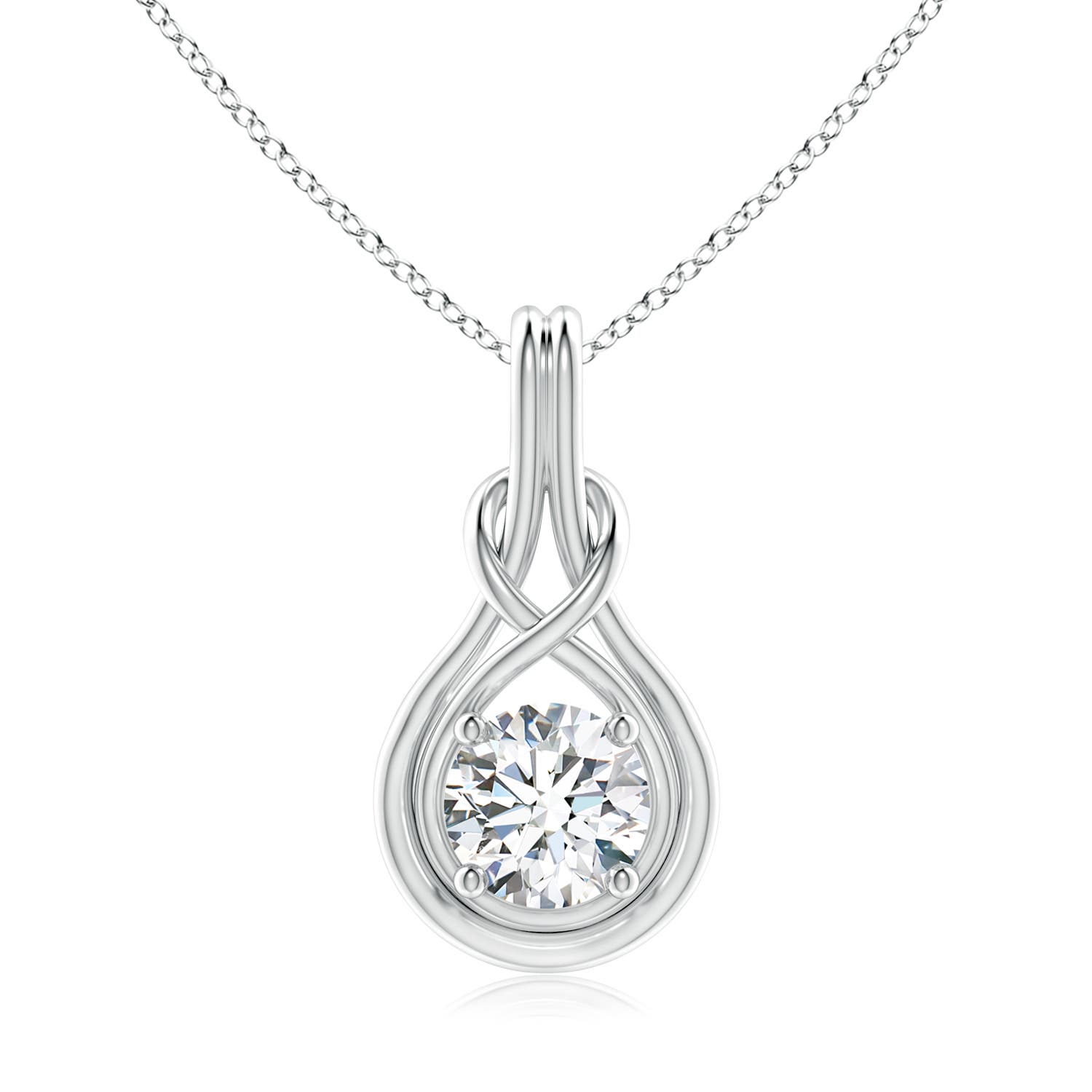 8.1mm GVS2 Round Diamond Solitaire Infinity Knot Pendant in White Gold