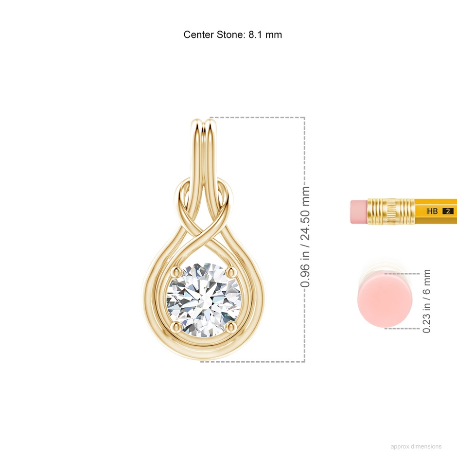 8.1mm GVS2 Round Diamond Solitaire Infinity Knot Pendant in Yellow Gold ruler