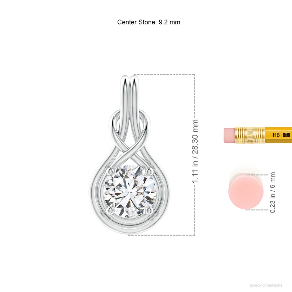 9.2mm HSI2 Round Diamond Solitaire Infinity Knot Pendant in P950 Platinum ruler
