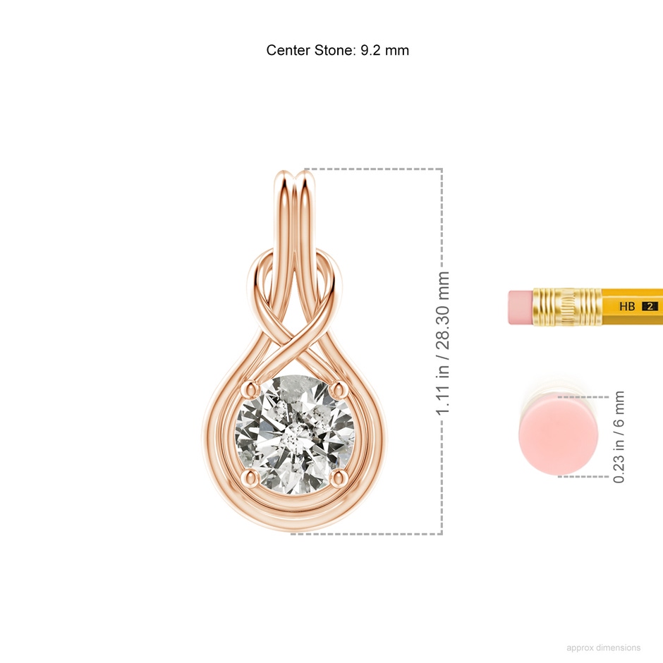 9.2mm KI3 Round Diamond Solitaire Infinity Knot Pendant in Rose Gold ruler