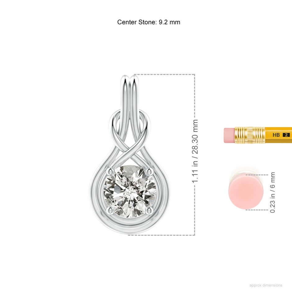 9.2mm KI3 Round Diamond Solitaire Infinity Knot Pendant in S999 Silver ruler