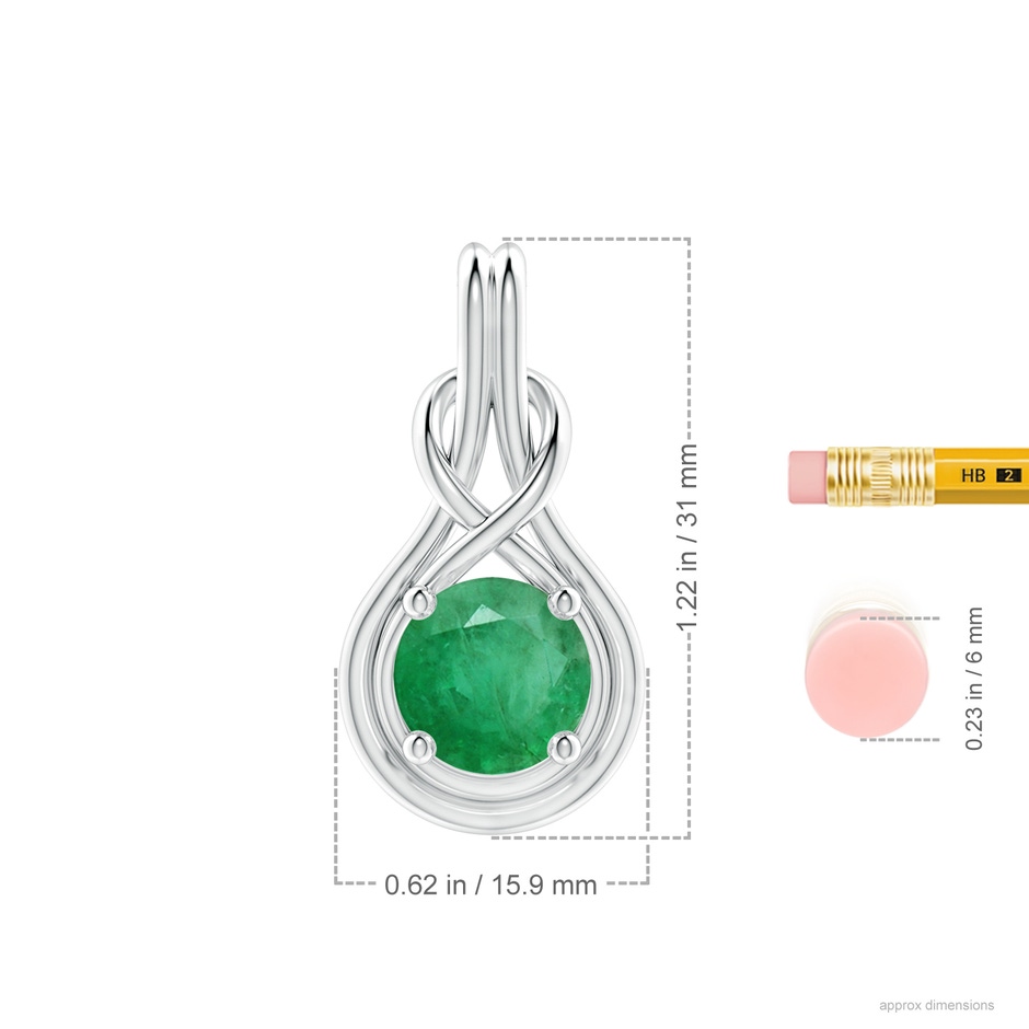 10mm A Round Emerald Solitaire Infinity Knot Pendant in P950 Platinum ruler