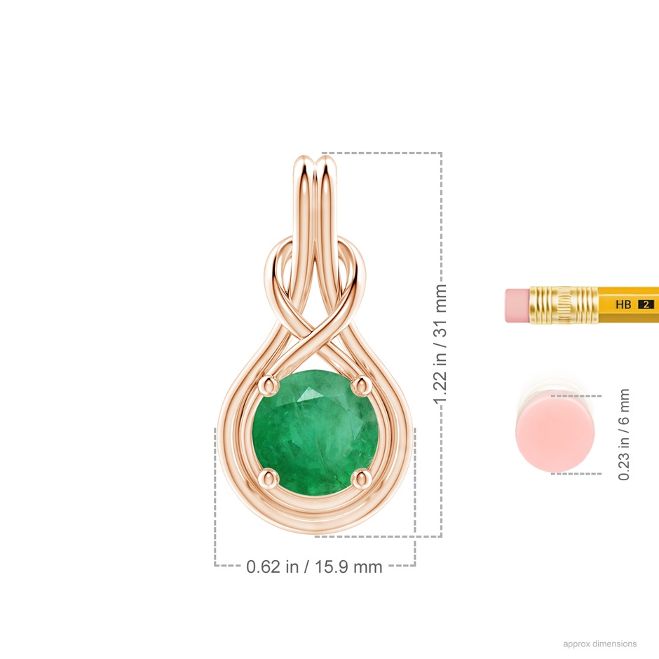 10mm A Round Emerald Solitaire Infinity Knot Pendant in Rose Gold ruler
