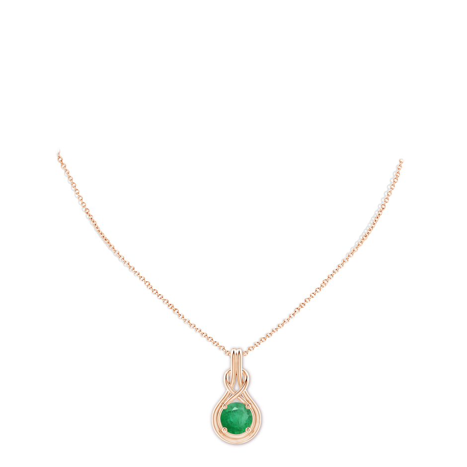 10mm A Round Emerald Solitaire Infinity Knot Pendant in Rose Gold pen