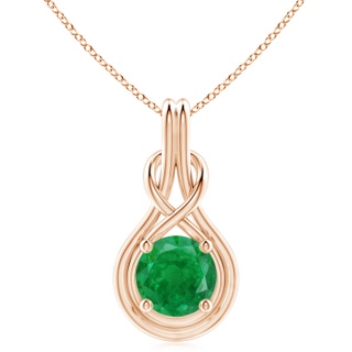 10mm AA Round Emerald Solitaire Infinity Knot Pendant in 9K Rose Gold