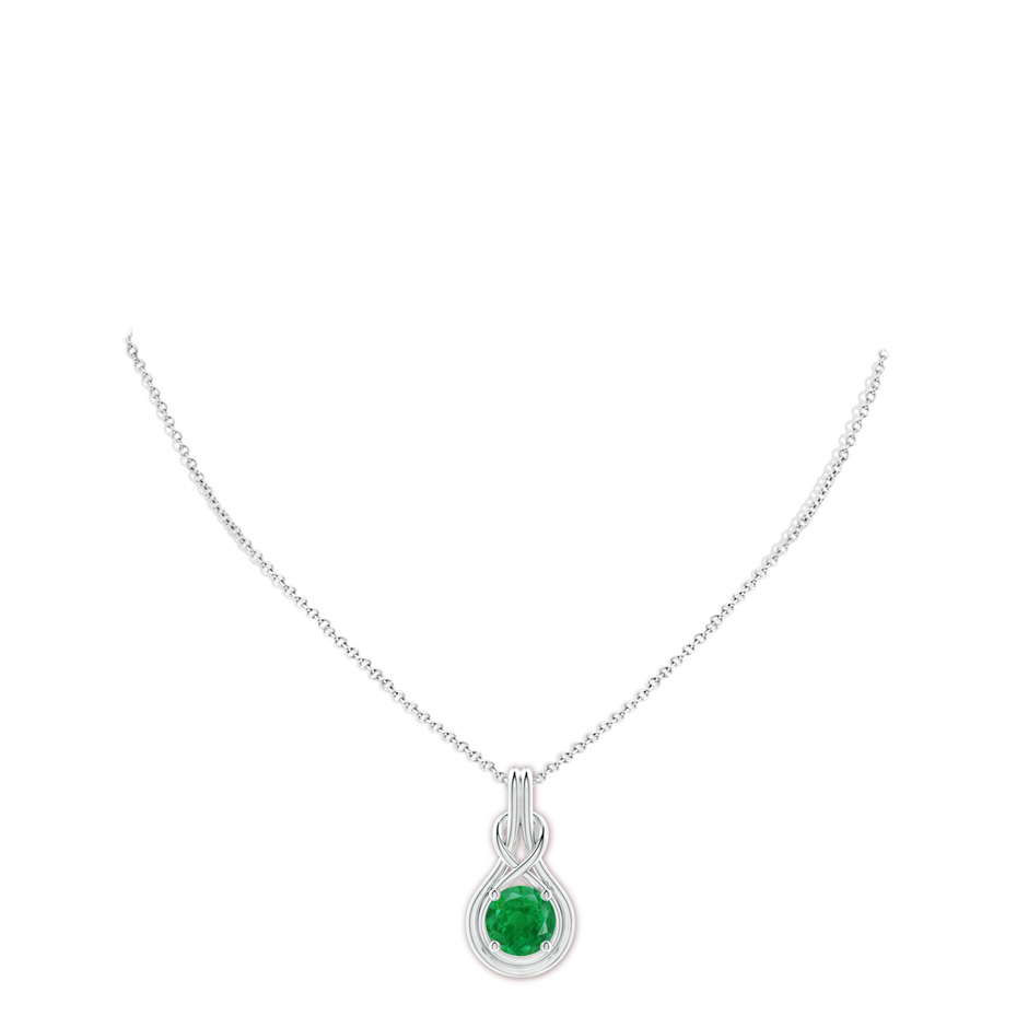 10mm AA Round Emerald Solitaire Infinity Knot Pendant in P950 Platinum pen