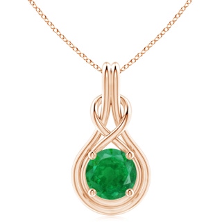 10mm AA Round Emerald Solitaire Infinity Knot Pendant in Rose Gold