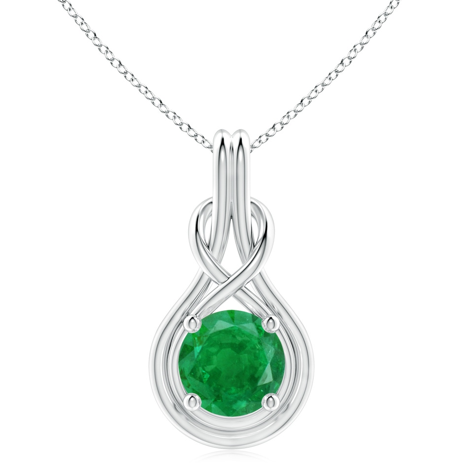 10mm AA Round Emerald Solitaire Infinity Knot Pendant in White Gold 