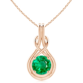 10mm AAA Round Emerald Solitaire Infinity Knot Pendant in 18K Rose Gold
