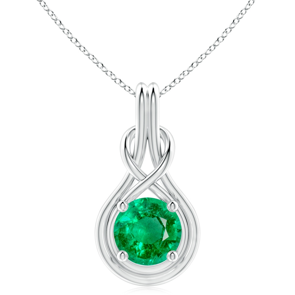 10mm AAA Round Emerald Solitaire Infinity Knot Pendant in P950 Platinum 