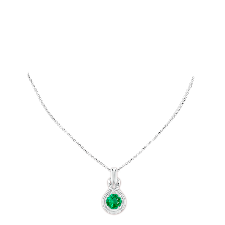 10mm AAA Round Emerald Solitaire Infinity Knot Pendant in P950 Platinum pen