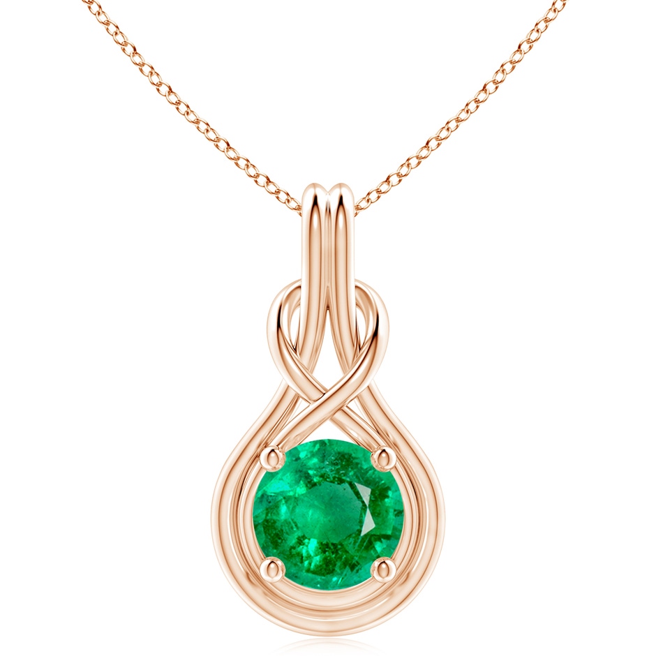 10mm AAA Round Emerald Solitaire Infinity Knot Pendant in Rose Gold 