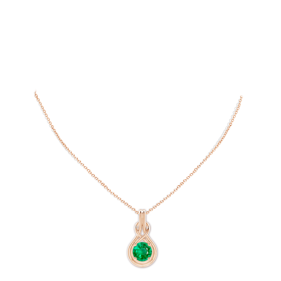 10mm AAA Round Emerald Solitaire Infinity Knot Pendant in Rose Gold pen
