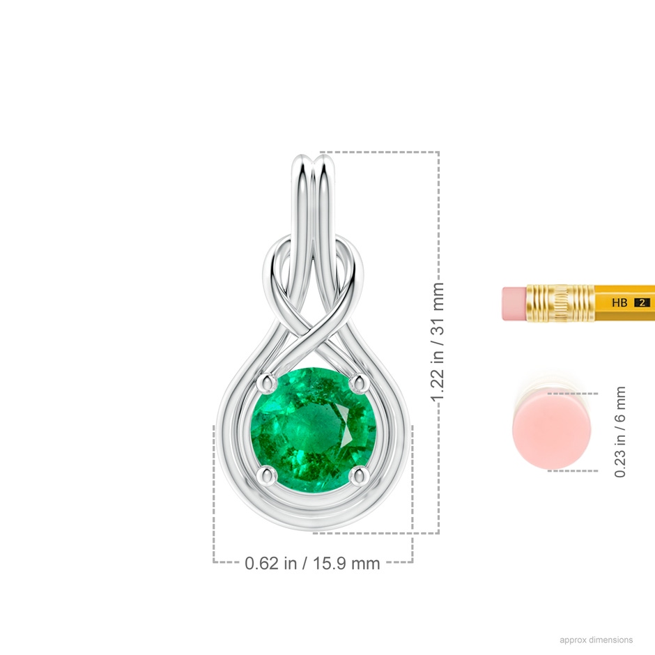10mm AAA Round Emerald Solitaire Infinity Knot Pendant in White Gold ruler
