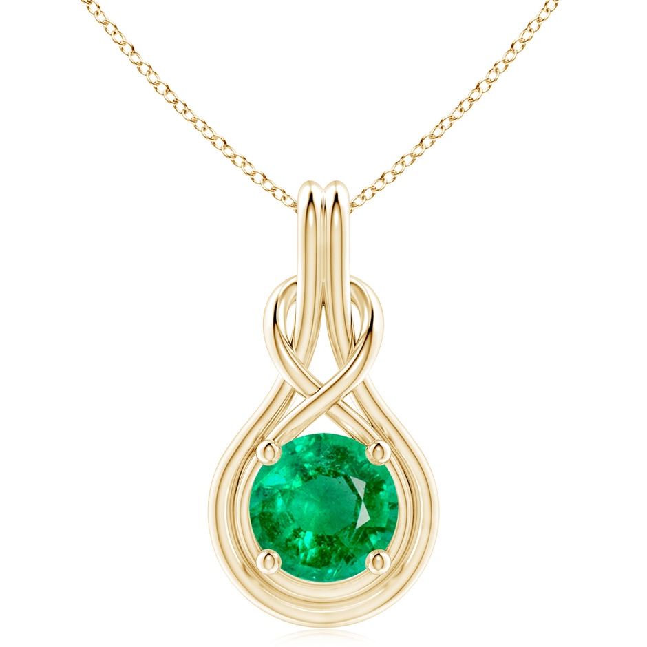 10mm AAA Round Emerald Solitaire Infinity Knot Pendant in Yellow Gold 