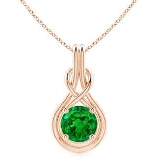 10mm AAAA Round Emerald Solitaire Infinity Knot Pendant in 9K Rose Gold