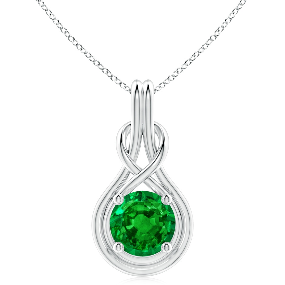 10mm AAAA Round Emerald Solitaire Infinity Knot Pendant in P950 Platinum 