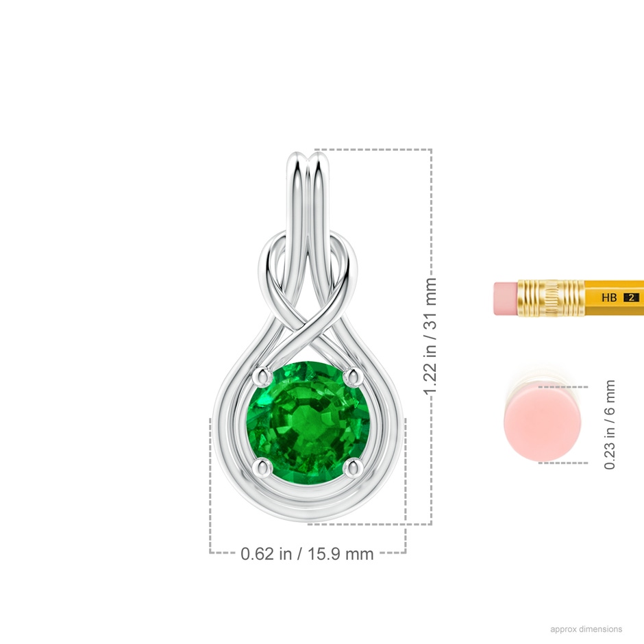 10mm AAAA Round Emerald Solitaire Infinity Knot Pendant in P950 Platinum ruler