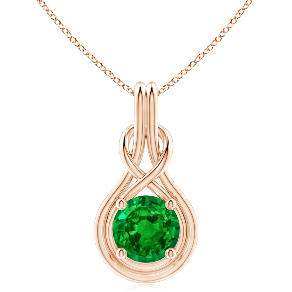 10mm AAAA Round Emerald Solitaire Infinity Knot Pendant in Rose Gold 