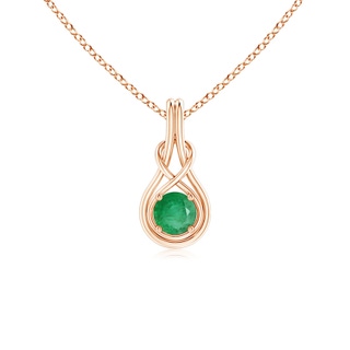 5mm A Round Emerald Solitaire Infinity Knot Pendant in 9K Rose Gold