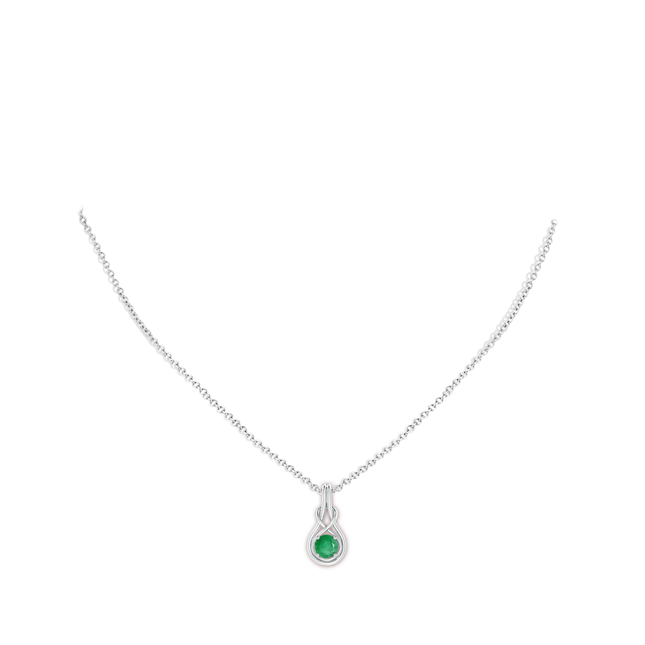 5mm A Round Emerald Solitaire Infinity Knot Pendant in P950 Platinum pen