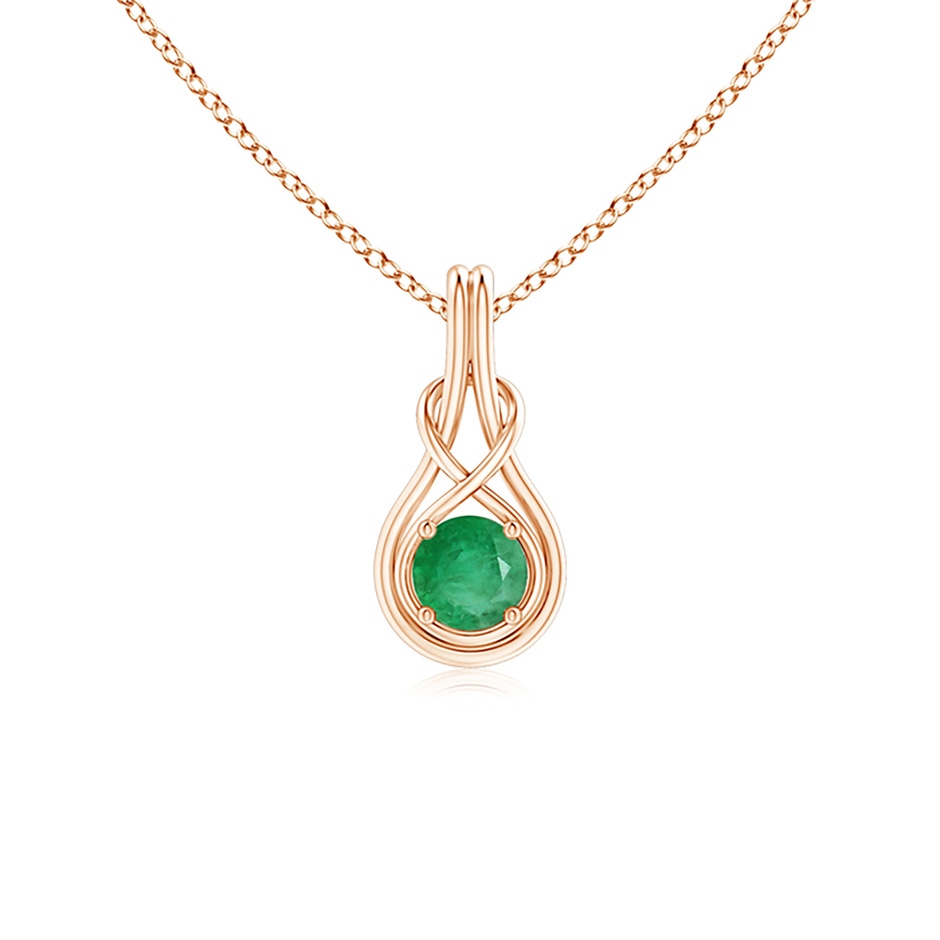 5mm A Round Emerald Solitaire Infinity Knot Pendant in Rose Gold 