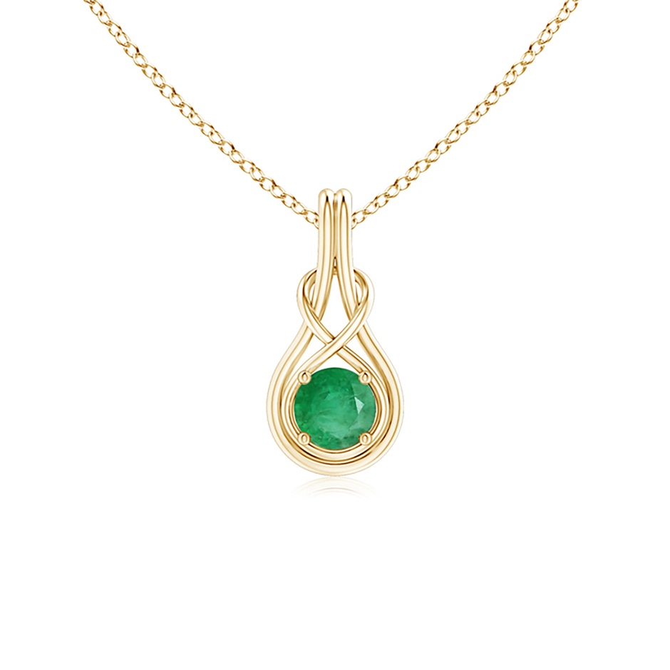 5mm A Round Emerald Solitaire Infinity Knot Pendant in Yellow Gold 