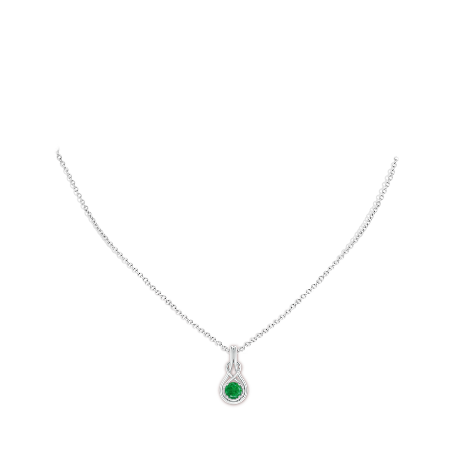 5mm AA Round Emerald Solitaire Infinity Knot Pendant in P950 Platinum pen