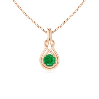 5mm AA Round Emerald Solitaire Infinity Knot Pendant in Rose Gold