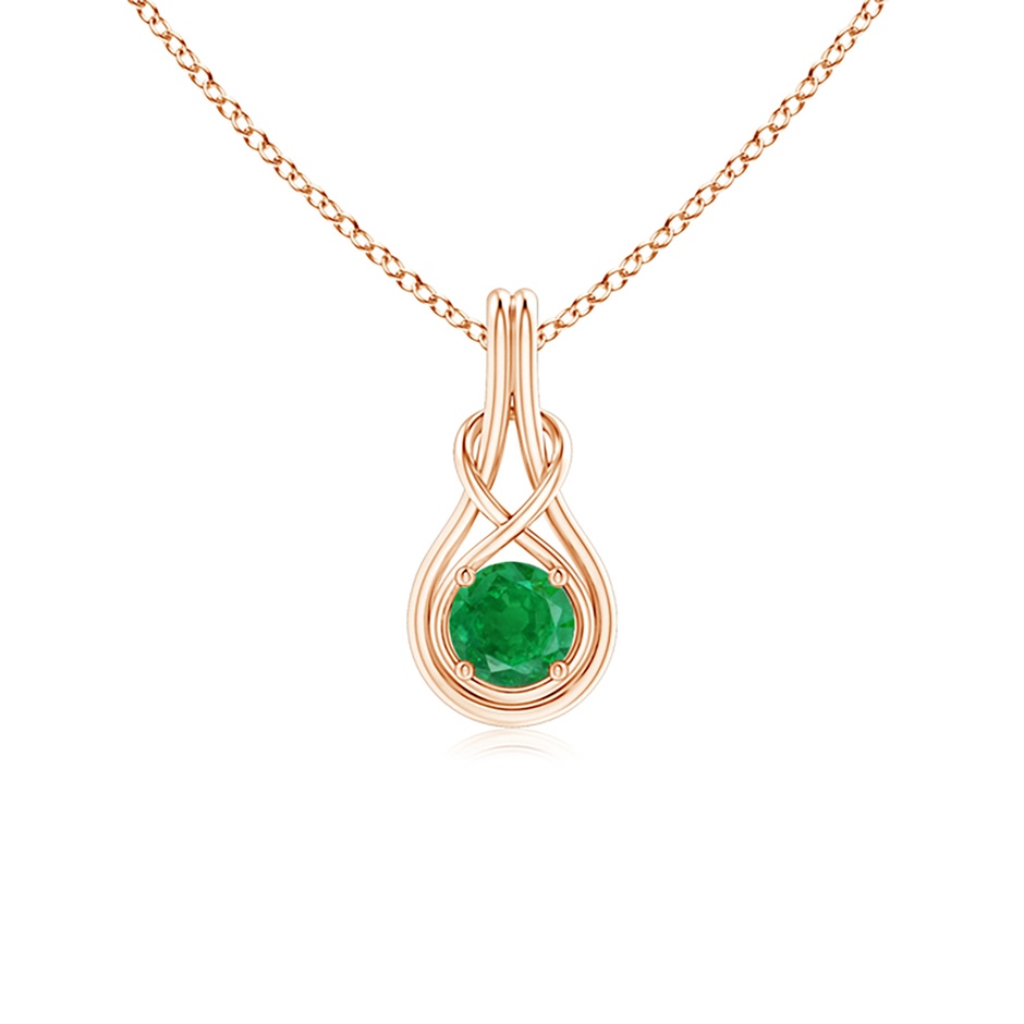 5mm AA Round Emerald Solitaire Infinity Knot Pendant in Rose Gold 