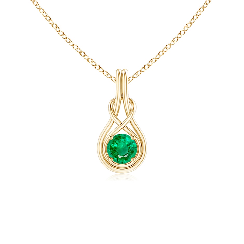5mm AAA Round Emerald Solitaire Infinity Knot Pendant in 18K Yellow Gold 
