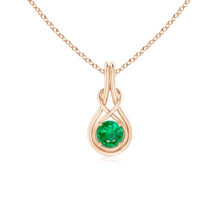 5mm AAA Round Emerald Solitaire Infinity Knot Pendant in 9K Rose Gold