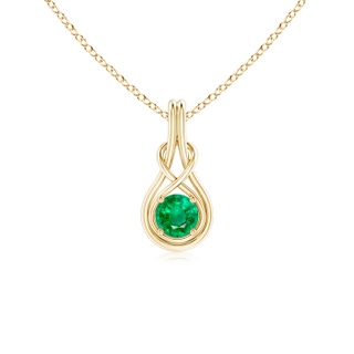 5mm AAA Round Emerald Solitaire Infinity Knot Pendant in 9K Yellow Gold