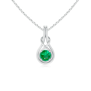 5mm AAA Round Emerald Solitaire Infinity Knot Pendant in P950 Platinum