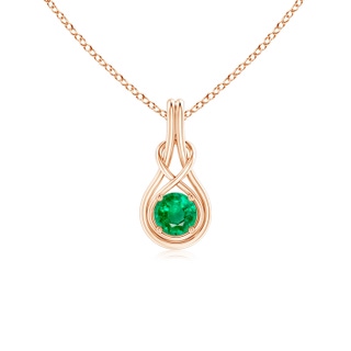 5mm AAA Round Emerald Solitaire Infinity Knot Pendant in Rose Gold