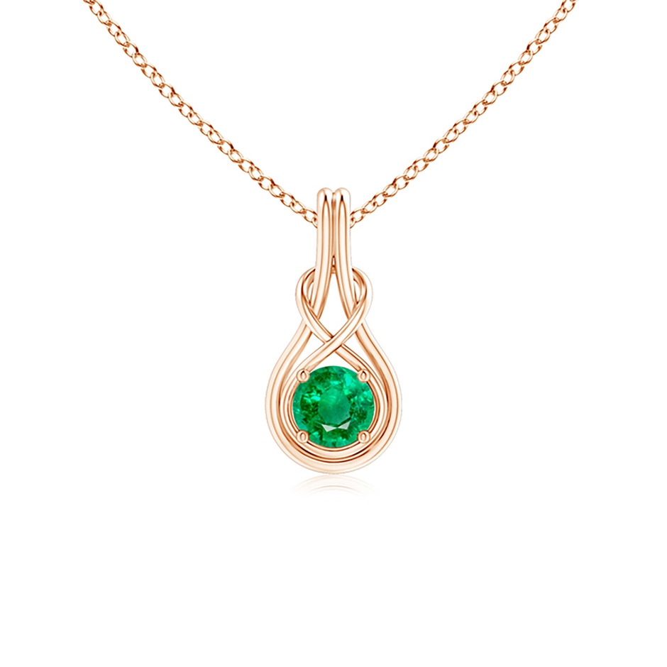 5mm AAA Round Emerald Solitaire Infinity Knot Pendant in Rose Gold 