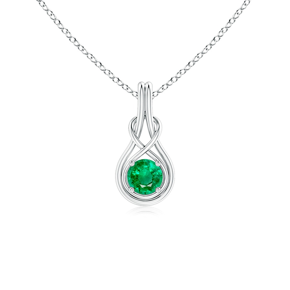 5mm AAA Round Emerald Solitaire Infinity Knot Pendant in White Gold 