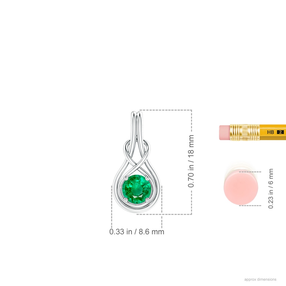 5mm AAA Round Emerald Solitaire Infinity Knot Pendant in White Gold ruler