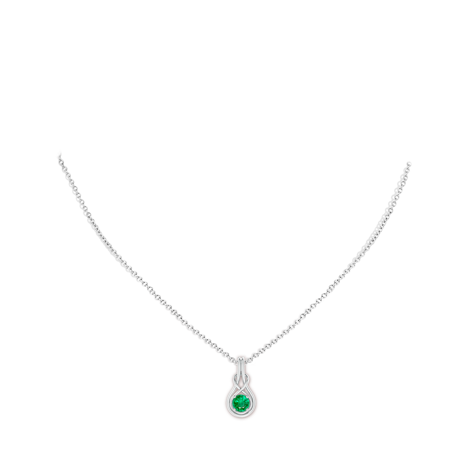 5mm AAA Round Emerald Solitaire Infinity Knot Pendant in White Gold pen