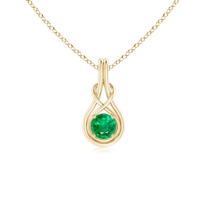 5mm AAA Round Emerald Solitaire Infinity Knot Pendant in Yellow Gold