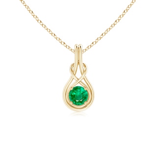 5mm AAA Round Emerald Solitaire Infinity Knot Pendant in Yellow Gold