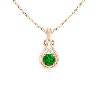 5mm AAAA Round Emerald Solitaire Infinity Knot Pendant in 9K Rose Gold