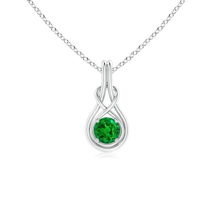 5mm AAAA Round Emerald Solitaire Infinity Knot Pendant in P950 Platinum