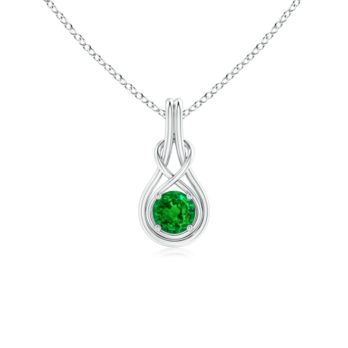 5mm AAAA Round Emerald Solitaire Infinity Knot Pendant in P950 Platinum 