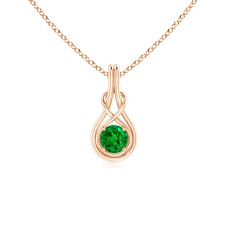 5mm AAAA Round Emerald Solitaire Infinity Knot Pendant in Rose Gold